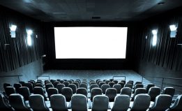 Cinema empty hall of cinema and white screen