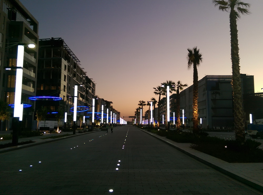 Street Light Poles and LED Rings Installation at Citywalk – Dubai
